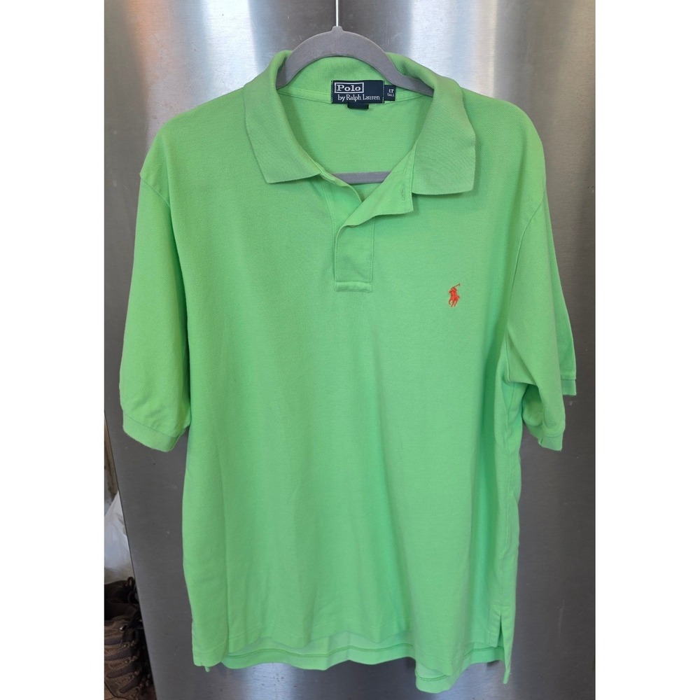 Polo Ralph Lauren Mens LT Tall Polo Shirt Lime Green Orange Pony Cotton Pique